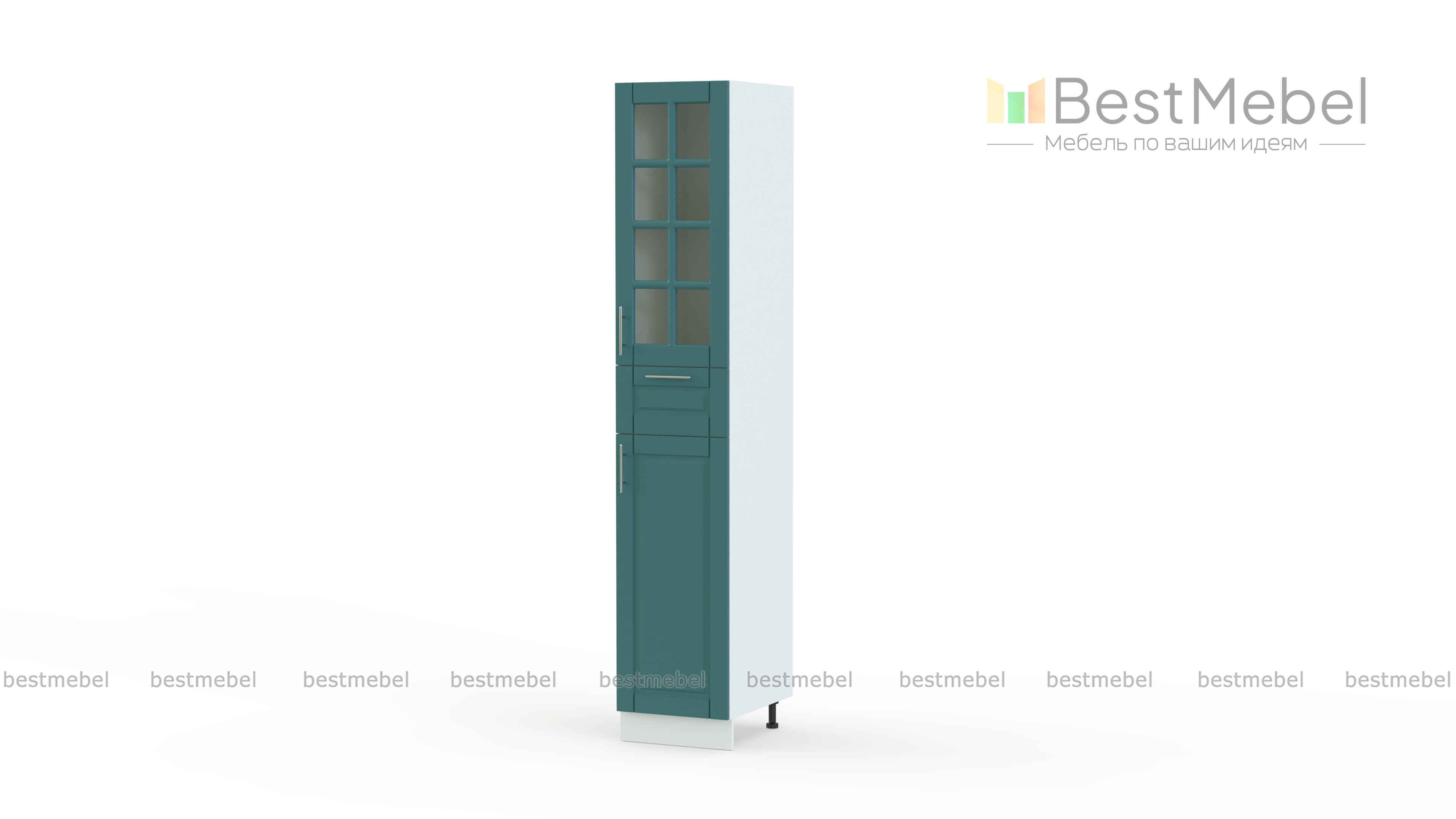 Шкаф-пенал 2 двери 1 ящик со стеклом Палермо BMS