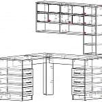 Чертеж Угловой письменный стол для двоих с надстройкой Пилот 60 BMS