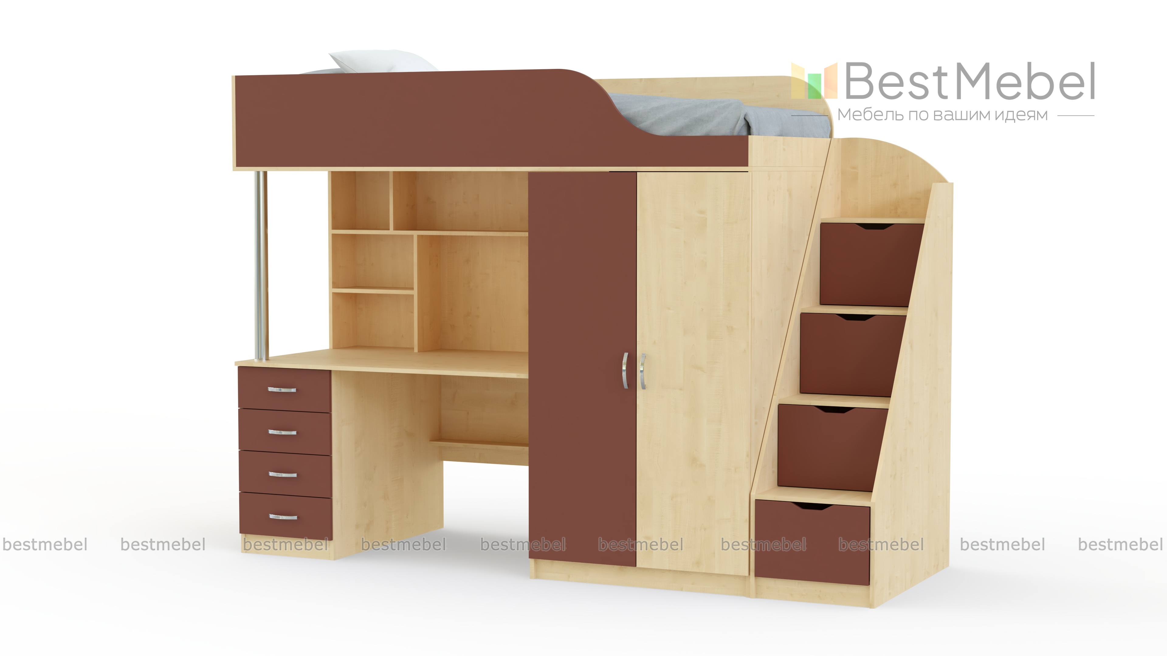 Кровать-чердак с рабочей зоной Мираж К7-4 BMS