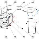 Чертеж Угловой письменный стол с ящиками Бьянка BMS