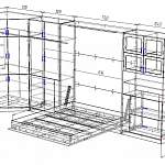 Чертеж Шкаф-кровать с диваном Питэр BMS